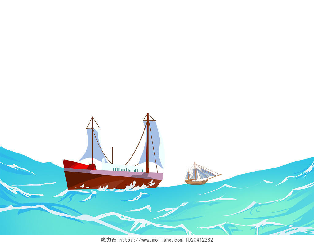 中国航海日元素帆船海浪边框PNG素材